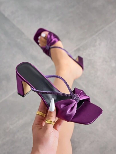 Giày cao gót hở mũi đính pha lê satin thời trang xuân/hè mới cho nữ