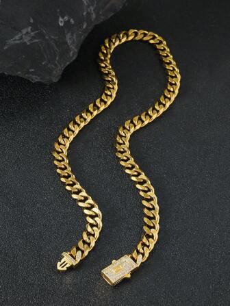 1 pieza Collar de joyería de estilo callejero de acero inoxidable 316L chapado en oro de 18k con cadena cubana para hombres y mujeres