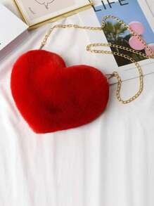 Cute Heart-Shaped Fluffy Crossbody Bag, Stylish Zipper Wallet - Perfect Valentine's Gift For Women, Suitable For Phone, Tissue, Lipstick, Compact Multi-Function Casual Shoulder Bag, Fashionable Heart Purse, Perfectly Match With Valentine's Day Dress, Perfectly Matching With Fall Outfits Women, New Arrival Fur Bag For Women , Cute