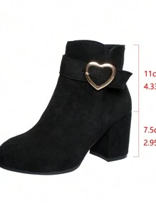 秋冬女士纯色高跟靴，粗跟踝靴，侧拉链设计，中跟短筒靴和踝靴，秋季黑色鞋履，女士靴子，女士厚底高跟鞋