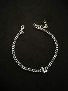 1 件男式不锈钢链首字母可调节手链，百搭时尚