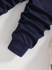 Toddler Kids Letter Print Round Neck Sweatshirt And Sweatpants Set - Royal Blue - View 3