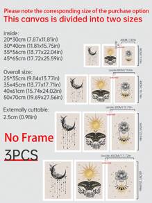 3 pièces Décoration murale peinture sans cadre affiche cadeau à papillon et lune - Multicolore - Voir 2