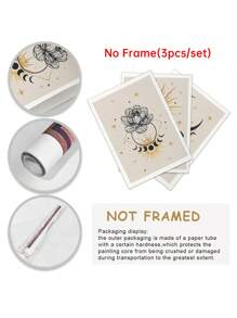 3 pièces Décoration murale peinture sans cadre affiche cadeau à papillon et lune - Multicolore - Voir 11