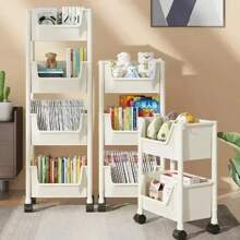 Trolley Bookshelf Kitchen Storage Rack Kitchen Corner Narrow Slit Storage Cabinet Bathroom Living Room Home Organizer Gifts - Beige - View 5