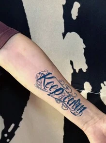 1 件防水纹身贴纸，英文字母图案临时纹身贴花，半永久性植物纹身，防水不反光，易于使用，适合男士手臂、腹部、胸部、背部，持续 7-14 天，非常适合派对、音乐节