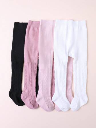 4st/pack Baby Girls Enfärgade Leggings, enkla grentights, lämpliga för vardagsbruk, hela säsongen