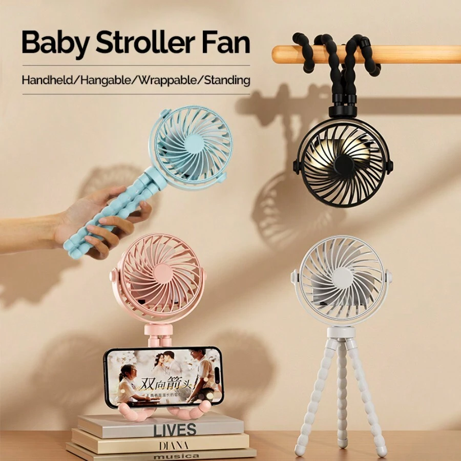 AOYI USB Rechargeable Handheld Octopus Fan, 360° Rotation Portable Fan, 3 Wind Speeds, With Night Light, Suitable For Baby Stroller - Gradient - View 1