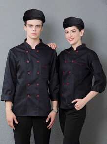 Set 3 Piezas Chaqueta De Chef Unisex De Manga Larga, Paquete Chef + Gorro De Cocina + Mandil, Uniforme De Chef De Cocina, Manga Larga, Rayas De Moda