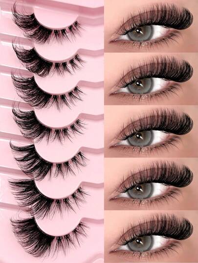  7对Asiteo狐狸眼假睫毛，纤长卷翘，自然猫眼妆效，透明梗，3D仿貂毛，条状假睫毛
