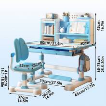 2Pcs/Set Kids Study Desk Chair Set, Height Adjustable Children School Study Table Chair Set With Sitting Corrector, Ergonomic Desk Chair With Book Stand, Foot Pedal, Partition Design - Blue - View 5