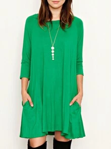 Boho Retro Solid Rayon Cool  Color Mini Dress Short Sleeves Grey Charcoal Olive Navy Small To 3XL Plus Curvy - 綠色 - 查看 2