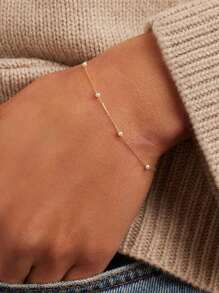 1Pc Dainty 925 Sterling Silver Zirconia/Pearl Bracelet For Women Hand Chain Bracelet Waterproof Adjustable Bracelet Perfect For Women Jewelry Gift