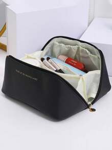 1 szt. Kreatywna kosmetyczka, kosmetyczka ze skóry PU, duża pojemność, modny i przenośny organizer na przybory toaletowe, wysokiej jakości brązowy kolor z koronką i plisowanym wzorem, wielofunkcyjna minimalistyczna kosmetyczka