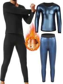 1 Set 2025 New Men's Outdoor Running/Fitness Long Sleeve Top + Long Pants, Sweat Suit For Weight Loss, With Zipper Waist Training Outfit, Suitable For Autumn & Winter, Sauna Sweat Shirt + Sauna Sweat Pants, Shapewear, Tightens Abdomen And Waist, Sauna Sports Clothes, Sauna Sports Pants, Sauna Exercise Sweating Shapewear, Men's Sauna Outfit, Sauna Set Gym Accessories - Navy Blue - View 6