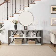 3-Tier Industrial Console Table, 70.87 Inch, Narrow Entry Table Long Table With Storage For Entryway, Living Room, Foyer, Hallway,White. - White - View 6