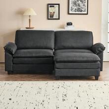 Sectional Sofa Modular Deep Seat Sofa Couch With Ottoman, Linen Sofa Sleeper Comfy Upholstered Furniture For Living Room, Apartment, Studio, Office, (2-Seat & 1-Ottoman, Black) - 亞麻黑 - 查看 2