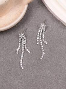 1pc Exaggerated Fashionable Personalized Rhinestone Silver Tassel Necklace, Design Suitable For Women Party Wear - Silver - View 5