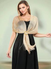 1 件女士新款金银线新娘伴娘婚礼派对礼服围巾披肩带胸针 - 彩色 - 查看 1