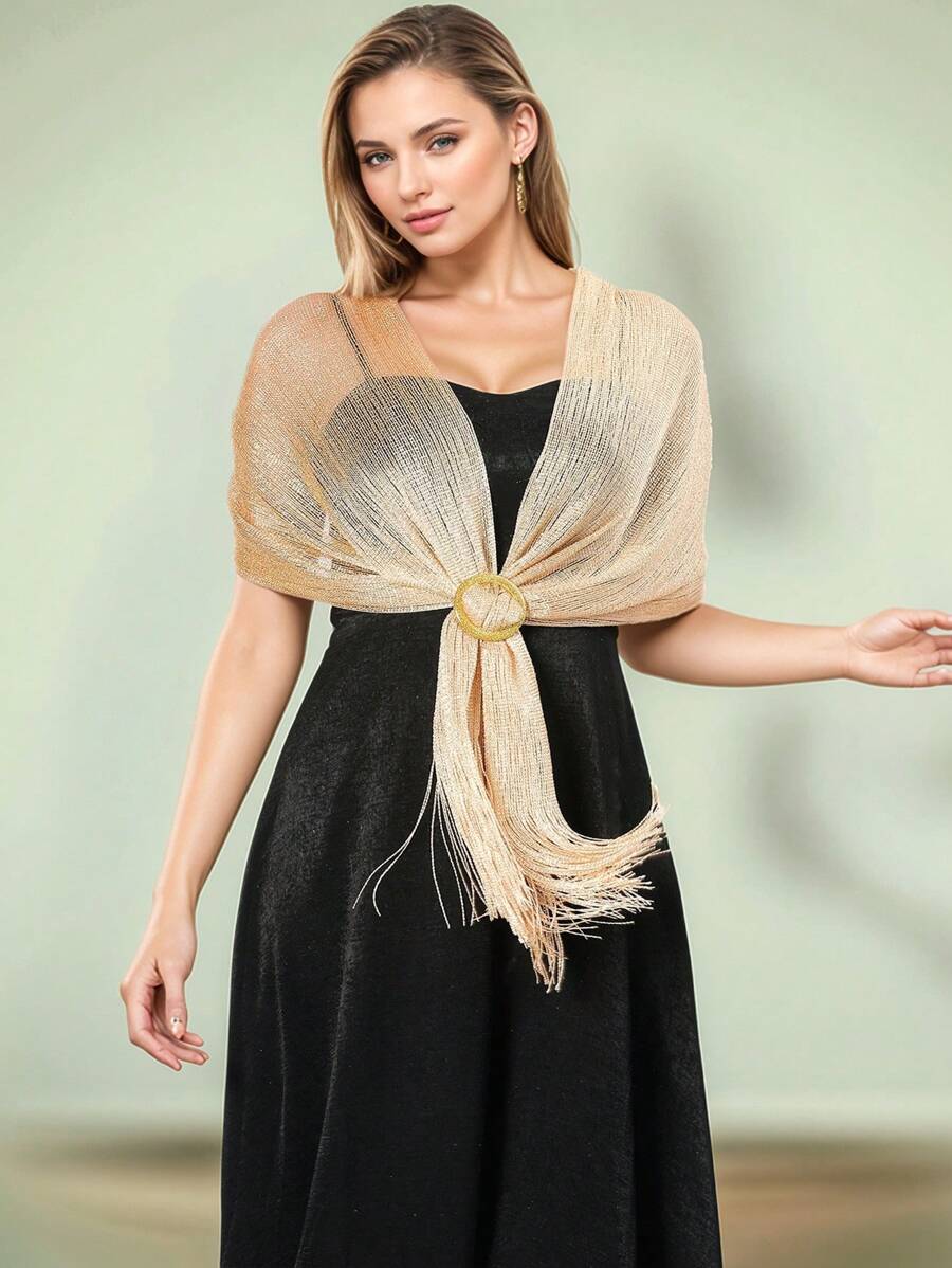 1 件女士新款金银线新娘伴娘婚礼派对礼服围巾披肩带胸针 - 彩色 - 查看 1