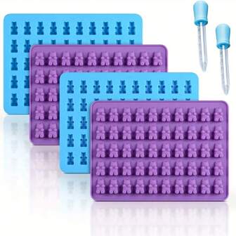 Moule en silicone pour bonbons en forme d'oursons guimauve, moule antiadhésif pour chocolat et bonbons guimauve, utilisé pour les biscuits en gelée de chocolat avec 7 couleurs de mini-moules en silicone en forme d'ourson