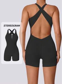 Aaseow [Spring/Summer Advance Launch] Women's Sexy High Elastic Cross Back Yoga Jumpsuit, Fitness Sports Jumpsuit