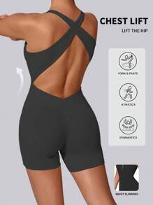 Aaseow [Spring/Summer Advance Launch] Women's Sexy High Elastic Cross Back Yoga Jumpsuit, Fitness Sports Jumpsuit