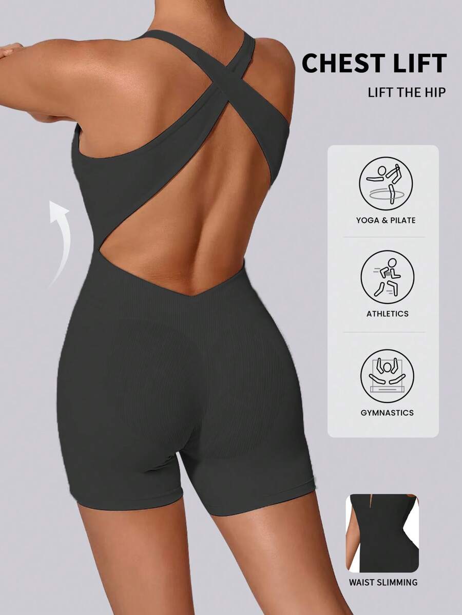 Aaseow [Spring/Summer Advance Launch] Women's Sexy High Elastic Cross Back Yoga Jumpsuit, Fitness Sports Jumpsuit
