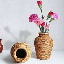 Flower Vase Basket Rattan Woven Wicker Pot Seagrass Vases Farmhouse Planter Tall Container Holder Decor Rustic Storage Floral - Wood color - View 2