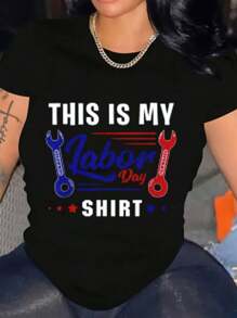 This Is My Labor Day Letter Pattern Design Graphic T-Shirt Short Sleeve Tees For Outdoors Activities And Casual Wear