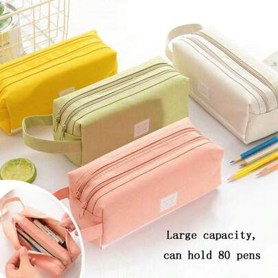 1 pieza Bolsa de papelería de doble capa de tela Oxford estilo coreano, estuche de lápices con cremallera de capacidad espaciosa para estudiantes