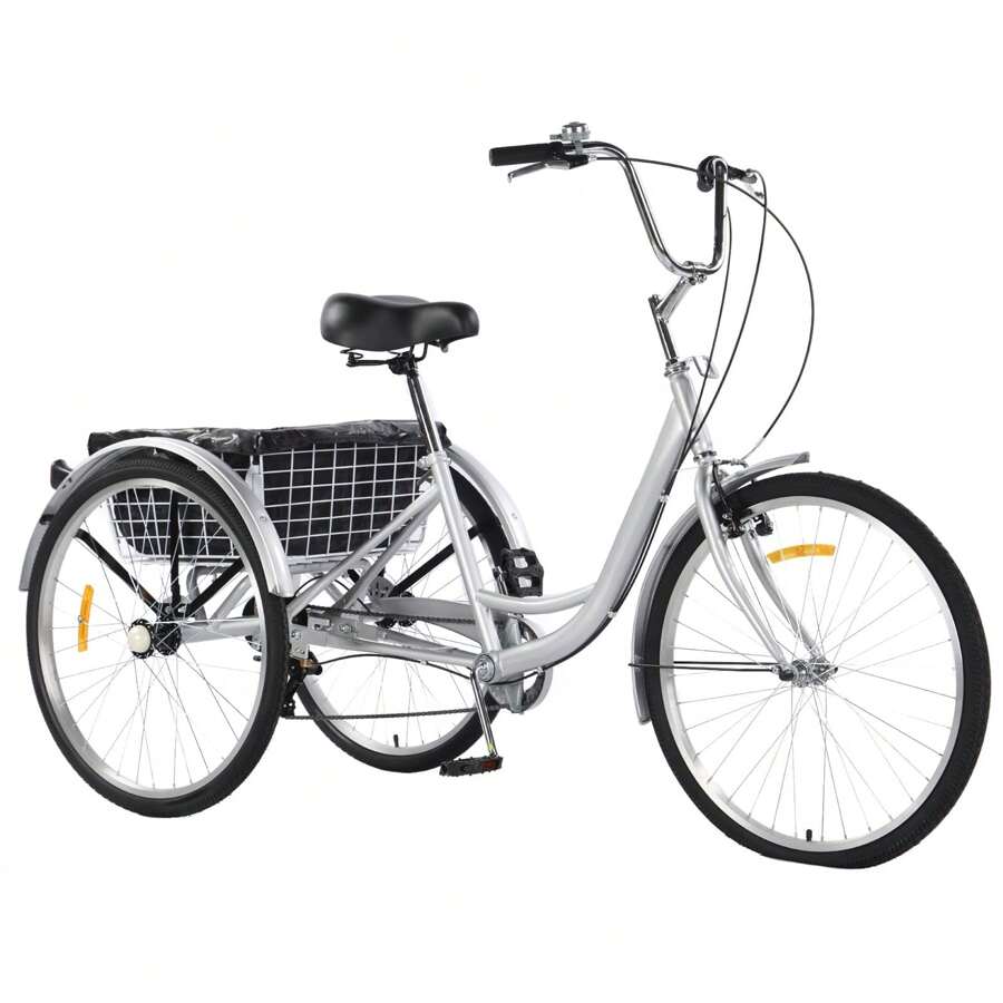 NANSTATA Adult Tricycles,3 Wheel Bikes For Men And Women, 24 & 26 Inch, Adult Trikes 7 Speed,Dual Chain, Adult Tricycles With Large Rear Basket And Bag, Perfect For Shopping, Beach, City Rides - Grey - View 1