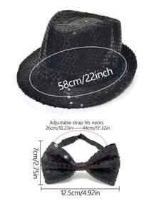 Forever & Moment Ensemble de 2 pièces d'accessoires disco pour femmes des années 1970 : nœud papillon pailleté et brillant, réglable au cou, en couleur unie, et casquette disco étincelante pour le bal des finissants