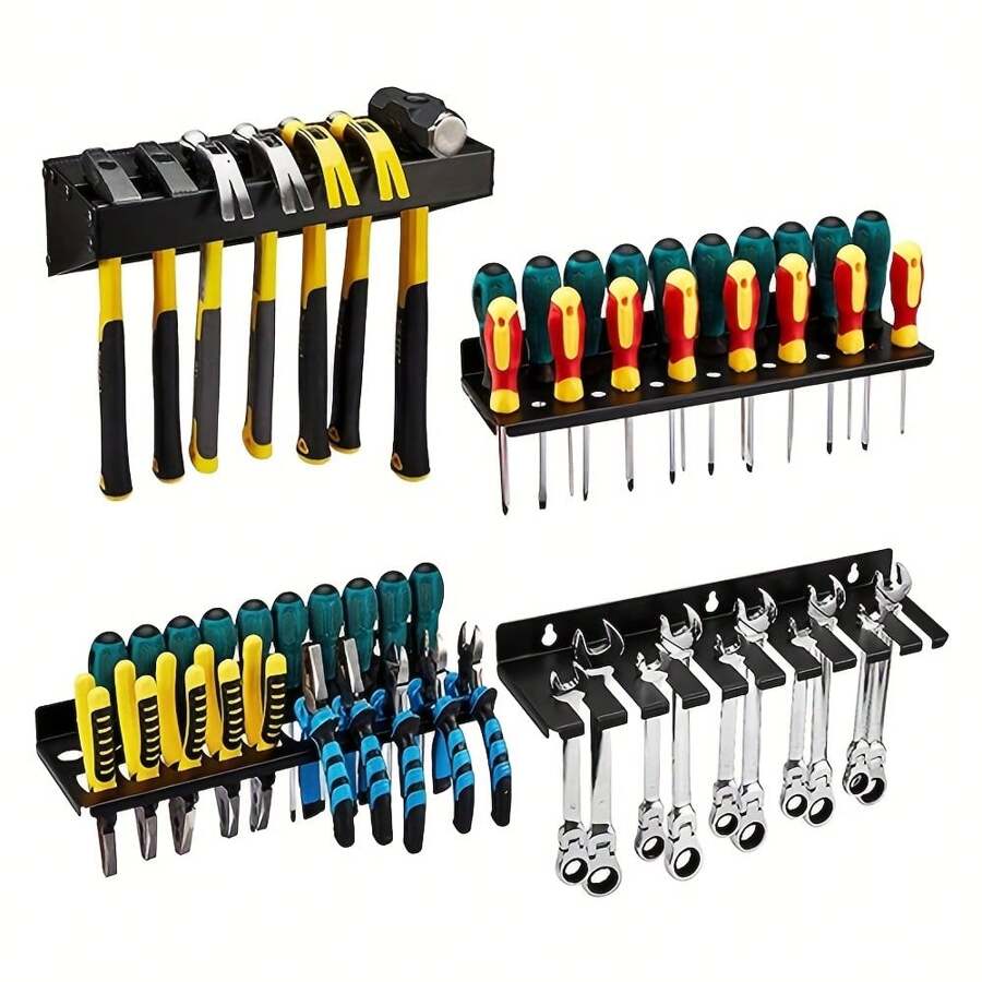 Versatile Wall-Mounted Tool Organizer For Garage - Rustproof Metal Storage Rack For Screwdrivers, Pliers, Hammers & Wrenches, Utility Shelves - Black - View 1