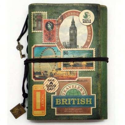 Journal - 1Pc A6 Notepad, 180 Pages Kraft Paper - High Quality Leather - Vintage Style - Stamp Pattern Booklet - With 2 Pockets - Removable Binder, Suitable As A Gift, Unisex - Daily Planner, Study Planner, Life Record, To Do List, Travel, Multi-Purpose - Notebook - 7.3 * 5.1 In/ Handbooks-Very Retro And Special Journal - Loose-Leaf Binder