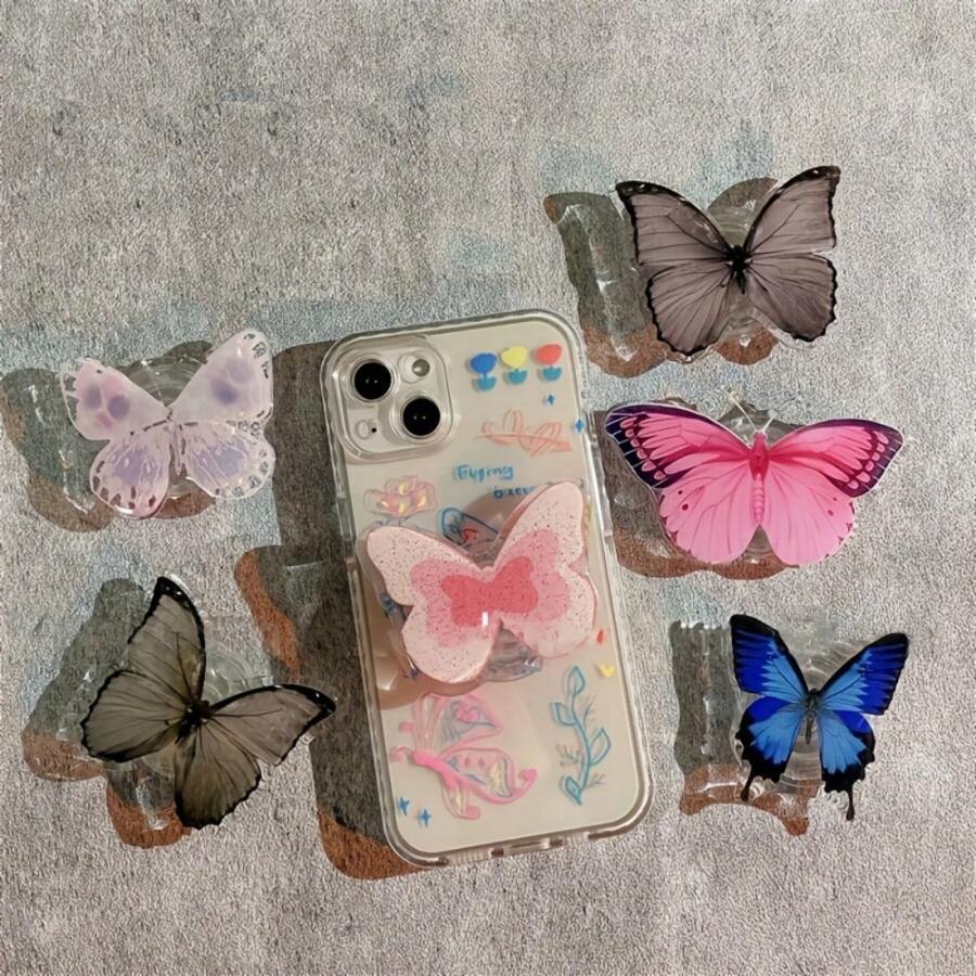 Colorful Butterfly Design 360° Rotating Phone Holder With Handle, Suitable For Android Smartphones, Gift For Friends, Christmas Gift Compatible With IPhone, Android Phone, Gift For Birthday, Family, Friends Push-Pull Phone Grip, Phone Accessories - Multicolor - View 1