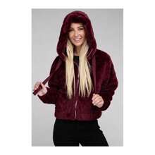 Fluffy Zip-Up Teddy Hoodie - Burgundy - View 10