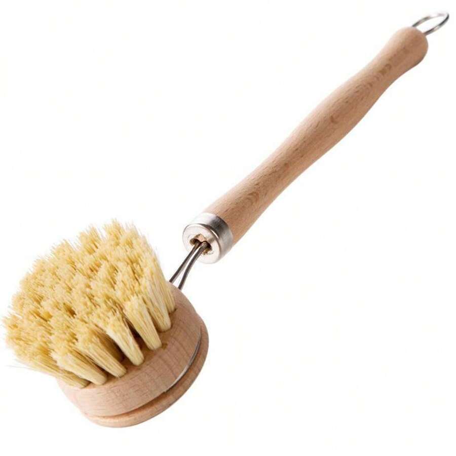Wood Handled Dish Brush, Natural Kitchen Cleaning Brush Suitable For Vegetables, Pots, Pans And Dishware - Brown - View 1