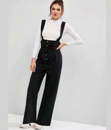 Pantalones Con Tirantes Estilo Casual Con Cintura Ajustada - Azul - Ver 3