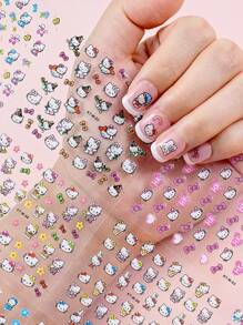 Sanrio 5 hojas de calcomanías de uñas con diseños aleatorios de Hello Kitty, pegatinas 3D de gato Kitty Sanrio, calcomanías de uñas de dibujos animados lindas, decoraciones de arte de uñas para mujeres y niñas (algunas partes pueden ser uñas aleatorias)