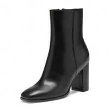Square Toe Ankle Boots For Women 3.15 Inch High Block Heel Short Boots Fashion Side Zipper Booties Shoes - 黑色 - 查看 3