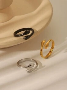 1 件个性化镌刻名字手印设计可调节不锈钢开口戒指，可爱情侣戒指，适合婚礼、情人节、周年纪念礼物 - 彩色 - 查看 4