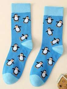 1 Pair Women Personalized Cartoon Print Socks, Cute Penguin, Broccoli, Frog, Pink Cow Print, Soft Student Socks, Suitable For All Seasons - Multicolor - View 7
