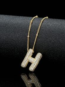 1 chiếc vòng cổ bằng đồng mạ vàng 18K thời trang có mặt dây chuyền 26 chữ cái, dành cho cả nam và nữ, phù hợp để đeo hàng ngày - Vàng - Xem 9