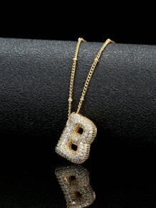 1 chiếc vòng cổ bằng đồng mạ vàng 18K thời trang có mặt dây chuyền 26 chữ cái, dành cho cả nam và nữ, phù hợp để đeo hàng ngày - Vàng - Xem 3