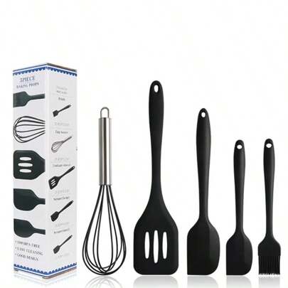Kit 5 Peças Utensílios de Cozinha Silicone Colher Espátula Fue Espátula Pequena Pincel