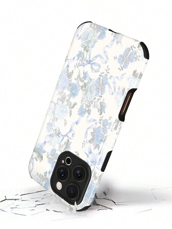 1 件白色和蓝色花朵蝴蝶结图案防震、防滑、减震柔软 TPU + PC 混合材质手机壳适用于 16/16 Plus/16 Pro/16 Pro Max 防水防摔防刮