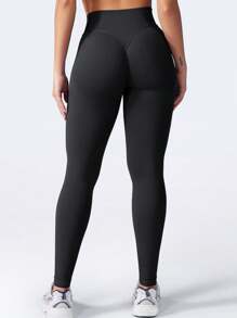 Yefecy Women Seamless Impact Leggings Scrunch Workout Leggings Medium Waist Tummy Control Butt Lifting Gym Yoga Pants - Black - View 3