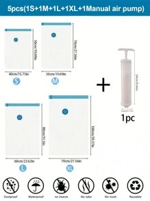 5/1 pièce Sac de rangement sous vide, sac de compression de voyage, sac de compression transparent, sac de rangement pour vêtements d'été, sac de rangement étanche en PVC, anti-insecte, anti-moisissure, convient pour couette, vêtements, usage domestique, linge de maison, couette, sac de rangement sous vide, sac de rangement pour chaussures, couette, sac de rangement pour vêtements, accessoires de voyage, convient pour armoire, chambre à coucher, rangement de vêtements de salle de bain, sac de rangement de voyage, sac de rangement gain de place pour la maison, sac de rangement de voyage