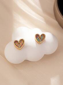 1 Pair Fashionable Casual Heart-Shaped Stud Earrings With Sequin Decor - Colorful - View 4